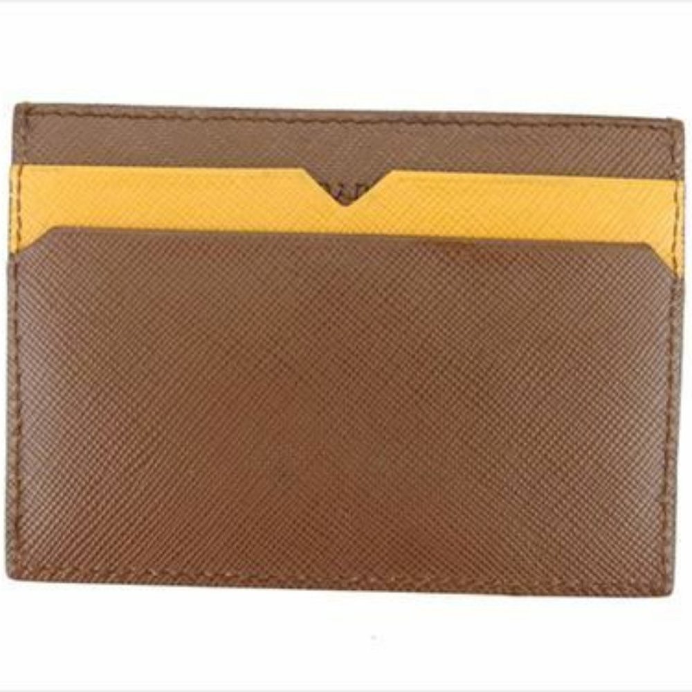 Authentic Prada Card Case Brown Beige Saffiano leather Woman unisex - Picture 1 of 8